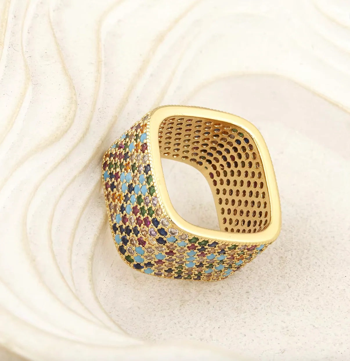 Nidin Trendy Square Ring mit Kristall-Zirkon-Intarsie